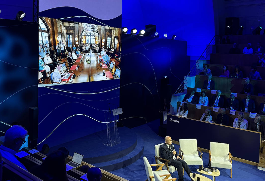 © UNU Paris - President Moetai Brotherson and his team during a live broadcast in French Polynesia during the Neptune Forum, moderated by Olivier Poivre d'Arvor, French Envoy of the French Presidency for United Nations Ocean Conference and Ambassador for the poles and the oceans at the French Ministry for Europe and Foreign Affairs, 8th June 2026. 