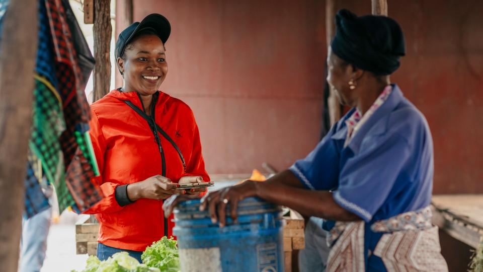 Enumerator Teresa Machaie carries out a vendor survey at Fajardo Market in Maputo, Mozambique. 