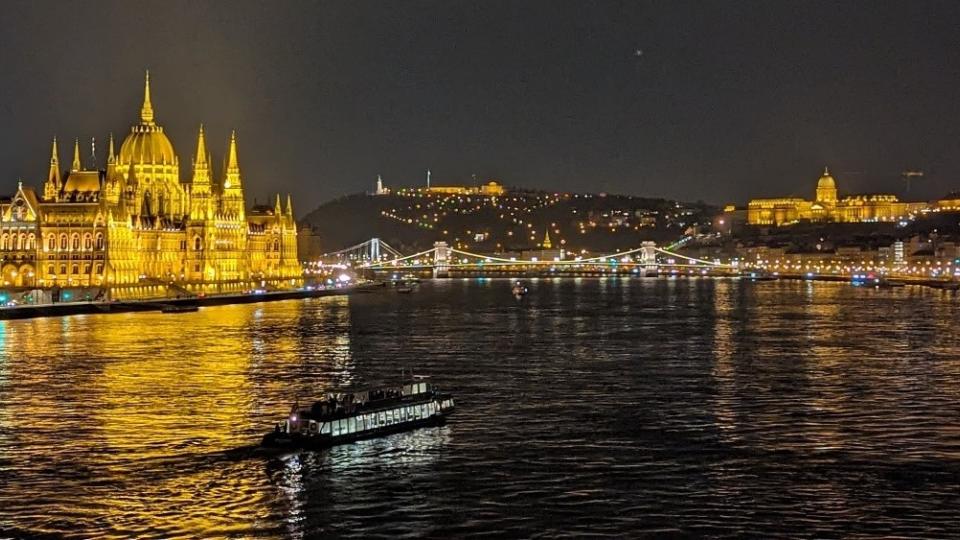A snapshot of Budapest at night.