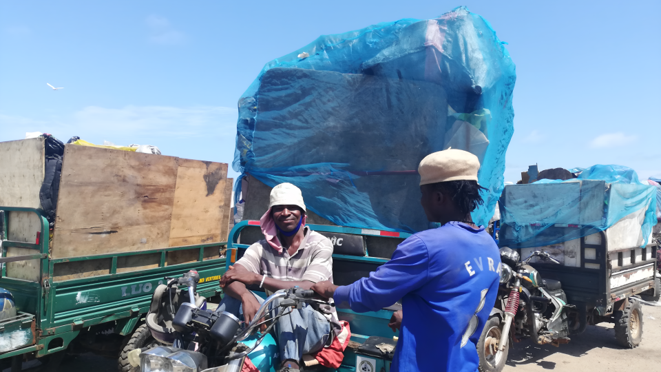 Informal waste collectors waiting to unload their collected waste at Accra’s recovery centre.