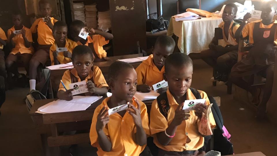 Schoolchildren learning about the meaning of circular economy in Accra.