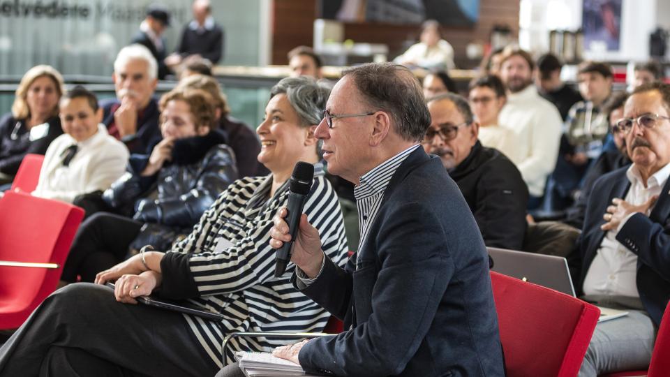 UNU-MERIT Professorial Fellow Luc Soete giving his comments at the CatChain symposium (February 2024).