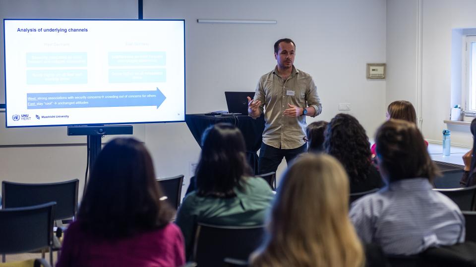 UNU-MERIT PhD fellow Tobias Hillenbrand presenting his work.