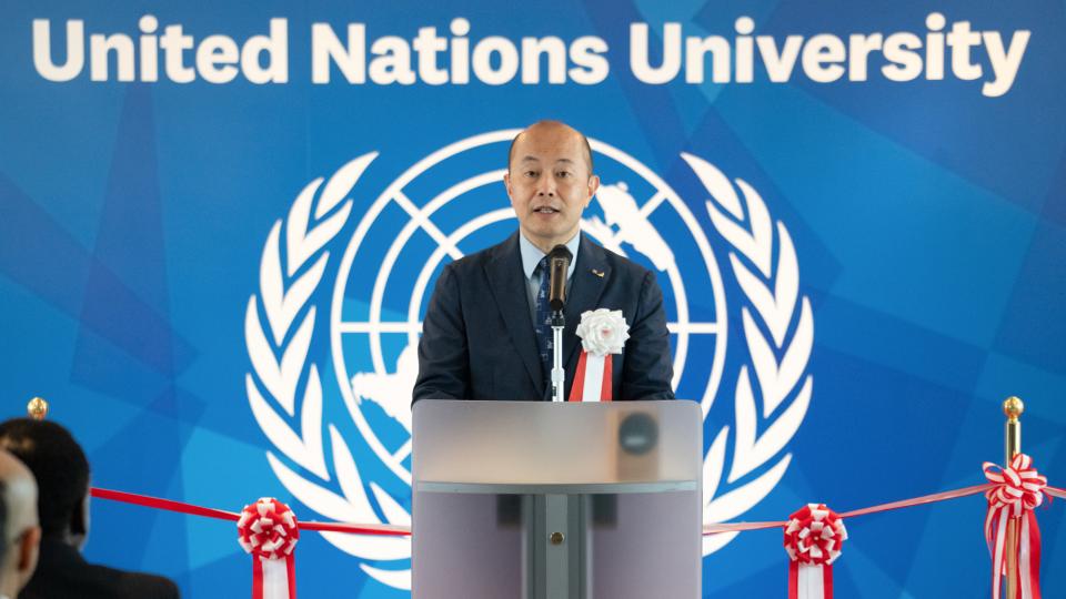 Mr. Shiro Suzuki, Mayor of Nagasaki, Japan, speaks at UNU Headquarters on 11 July 2025.