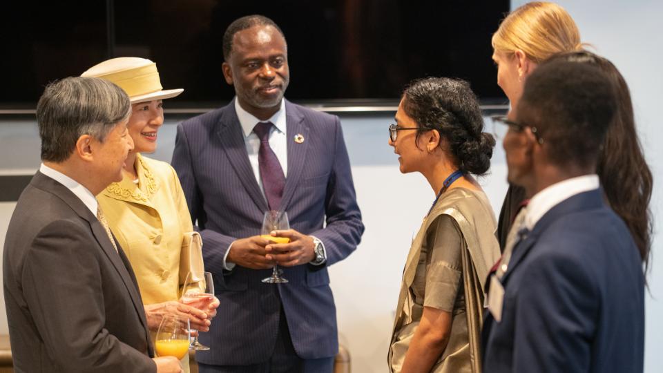 Their Majesties the Emperor and Empress speak with UNU students in Tokyo on 18 September 2025