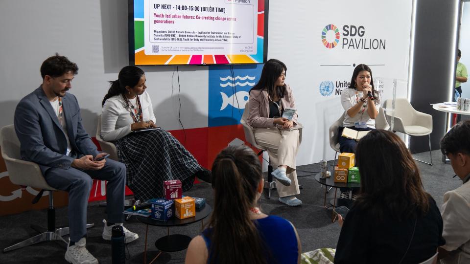 Speakers at a UNU-IAS event at COP30 in Brazil