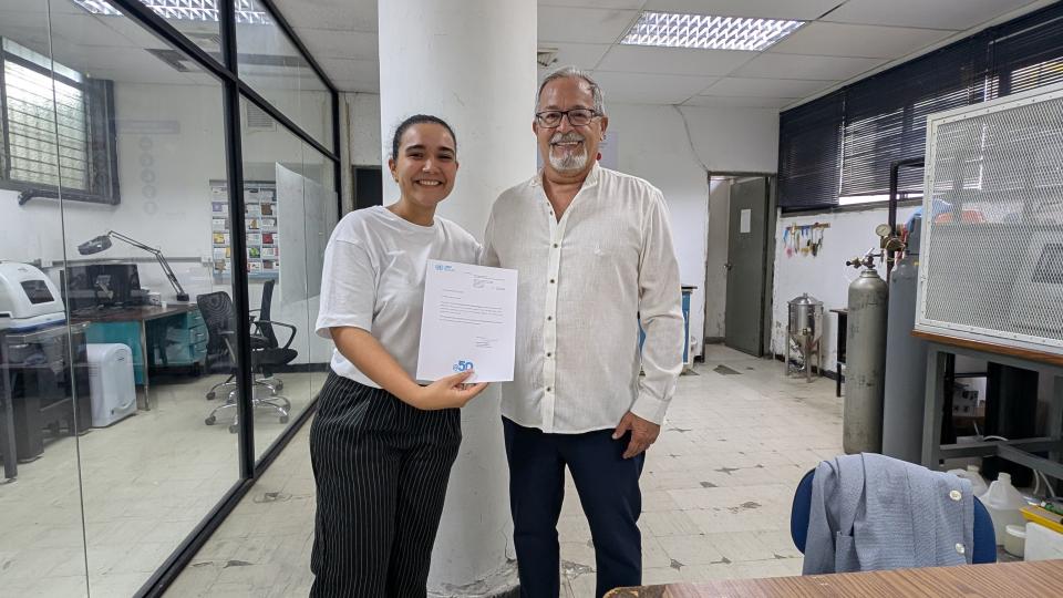 Sofia Salazar receiving certificate