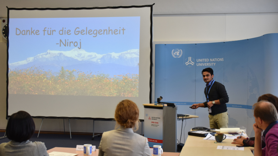 Niroj introduces himself to his classmates. 