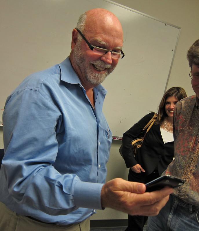 Craig Venter doting on colonies of Life 1.0, the first self-replicating synthetic cell.