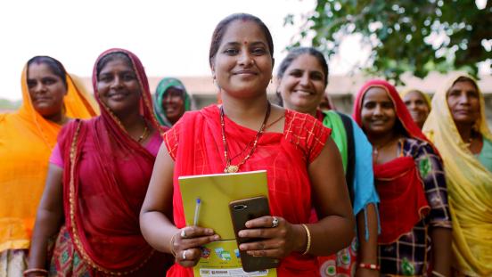 Anju Salvi, President of of the Sakhi Sangam Women’s Federation, with UN Women’s Second Chance Education programme.