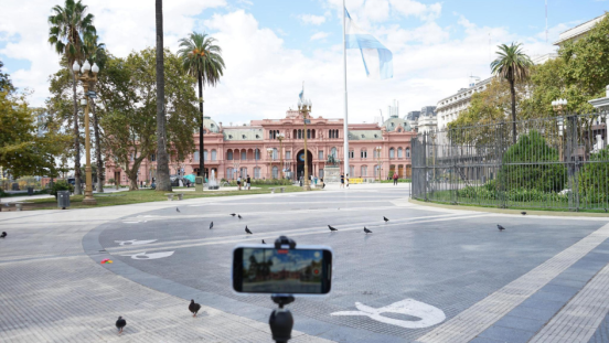 A smart phone recording a video of the city in Buenos Aires, Argentina