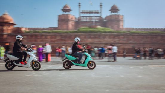 Electric scooters at a city