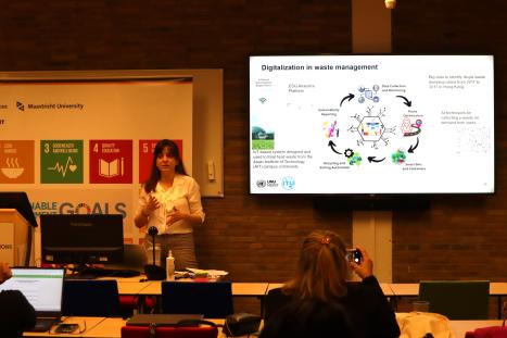 Maria teaching at the ITU Summer School 'Catalysing the Digital Future: Digital Transformation for Sustainability', held at UNU-MERIT in July 2024.