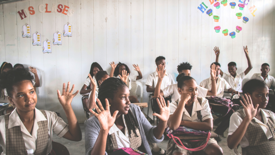 Students in a classroom in Colombia.