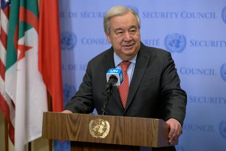 UN Secretary-General António Guterres briefs reporters on the launch of his UN80 Initiative.