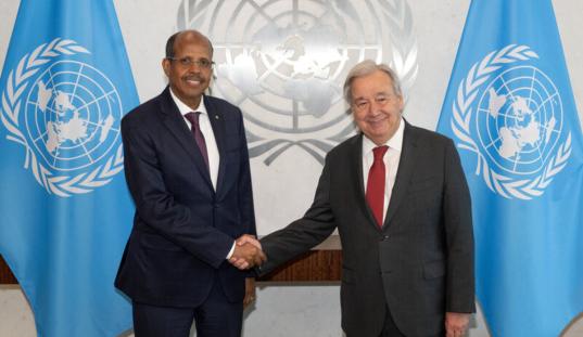 Secretary-General António Guterres and Chairperson of the African Union Mahmoud Ali Youssouf