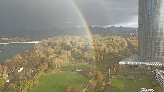 A double rainbow over the Rheinaue Park in Bonn, Germany. 