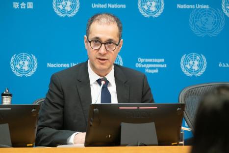 UNU-INWEH Director Prof. Kaveh Madani at a Global Water Bankruptcy Report press conference in UN Headquarters, New York. January 20, 2026/UN Photo/Evan Schneider