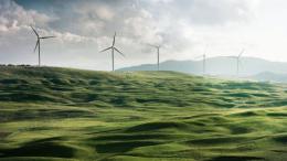 Wind turbine surrounded by grass