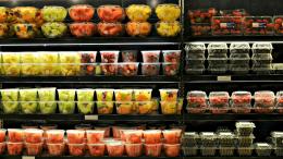 Cut and packaged fruit at a supermarket