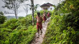 Children walking to school in Maluku Province, Indonesia 