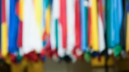 World flags at IMF headquarters 