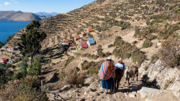 A woman walking in the mountains in Bolivia