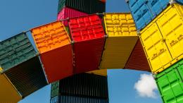colorful shipping container sculpture