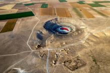 Sinkholes (obruk) in farmland near Konya, Türkiye, caused by groundwater over-extraction for irrigation