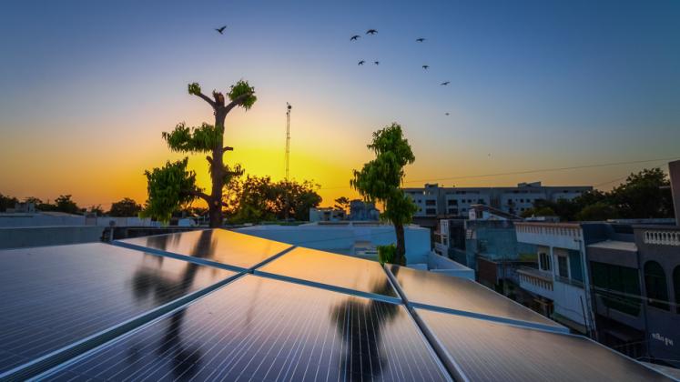 Rooftop solar panels in Gujarat, India.