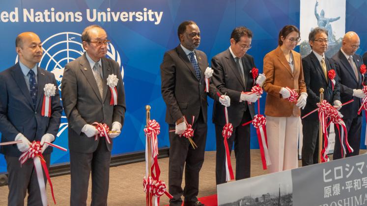 Ribbon-cutting ceremony at UNU for “Exhibition for Peace: 80 Years Since the Hiroshima-Nagasaki Atomic Bombings”