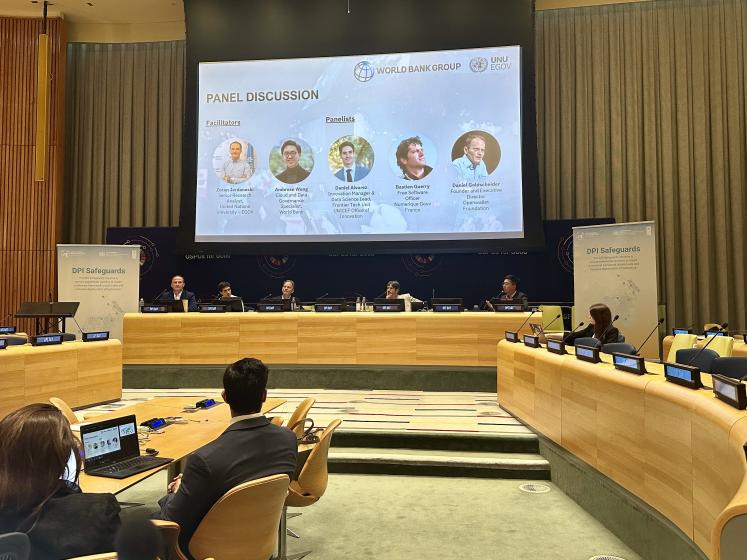 Entitled “Operationalising Data Protection in Digital Public Infrastructure”, the session brought together over 80 participants from international organizations, national governments, civil society, the private sector, and academia. UNU-EGOV was represented by Zoran Jordanoski, who co-led the session alongside World Bank colleagues