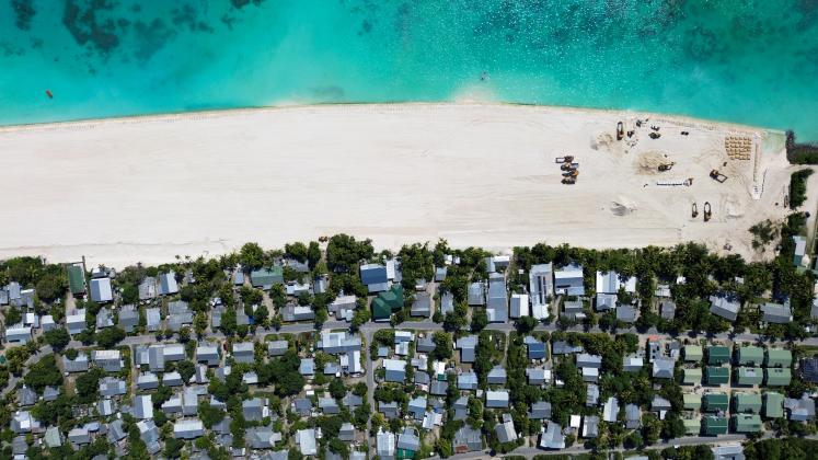 A beach in Tuvalu where land is being reclaimed 