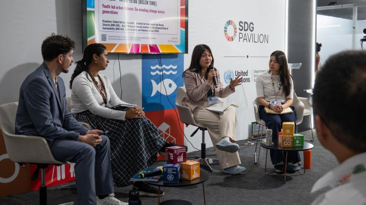 Speakers at a UNU-IAS event at COP30 in Brazil