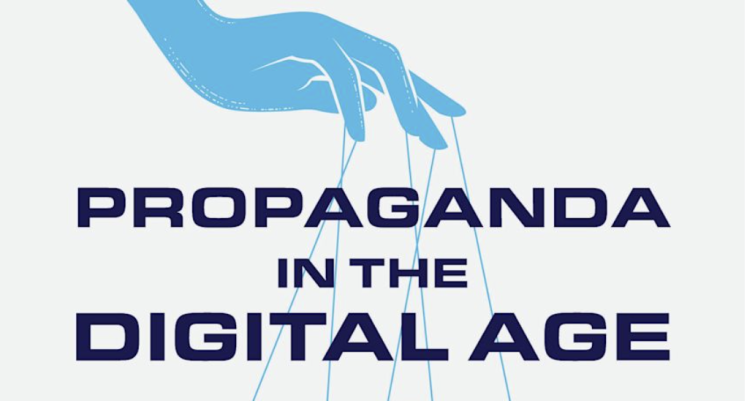 Image of a hand with puppet strings above the words "propaganda in the digital age"