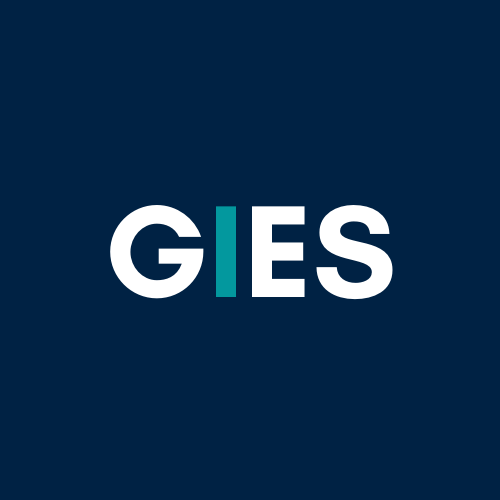 The letters G I E S displayed on navy background in white text with the I colored blue