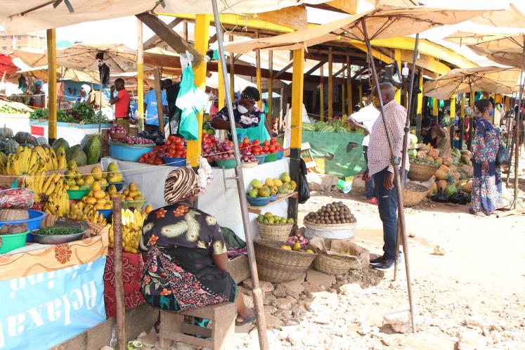 Social distance during COVID-19. Kalerwe Market, in the suburb of Kampala city. 
