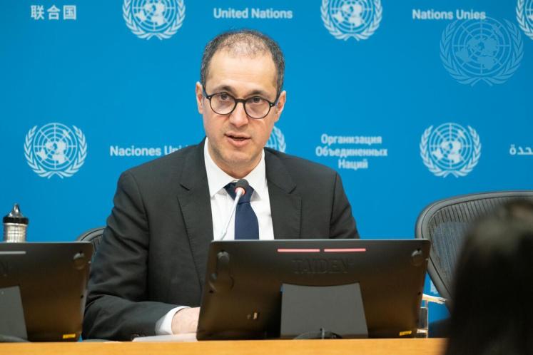 UNU-INWEH Director Prof. Kaveh Madani at a Global Water Bankruptcy Report press conference in UN Headquarters, New York. January 20, 2026/UN Photo/Evan Schneider