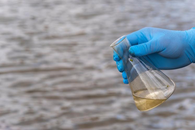 A water sample from a river collected in a test tube. March 30, 2023  
