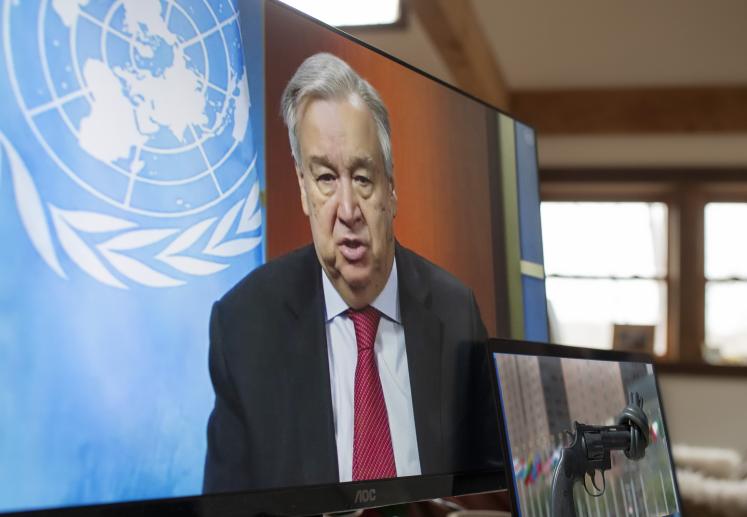 UN Secretary-General Antonio Guterres holds a virtual press conference at UN.