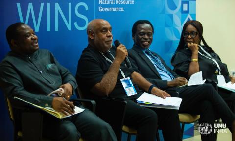 Kwapong Lecture ( Charles Abani with UNU Rector Prof Marwala, Discussant(far right)and Chairperson(left).jpg