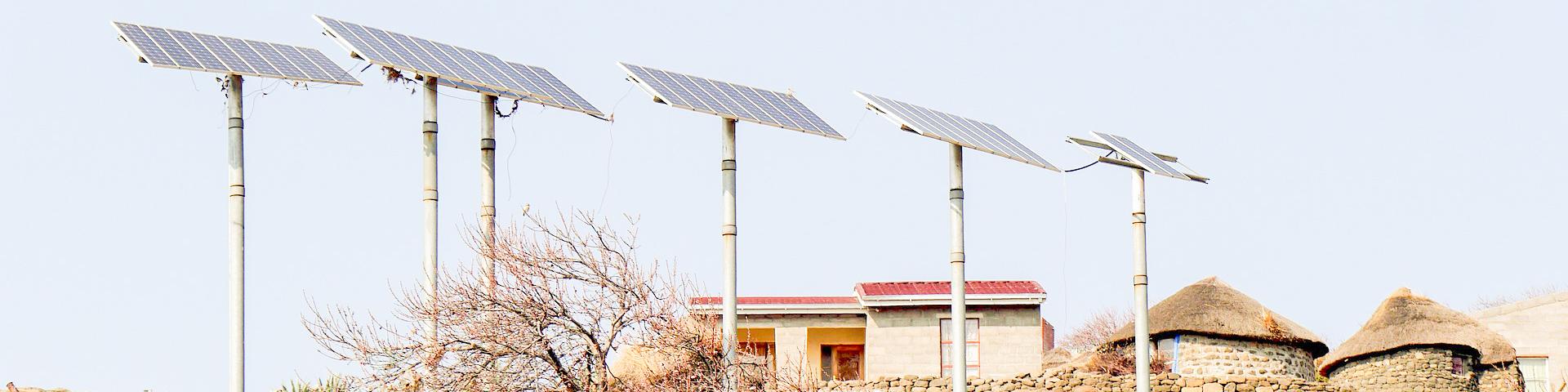 Solar panels in a village in Lesotho